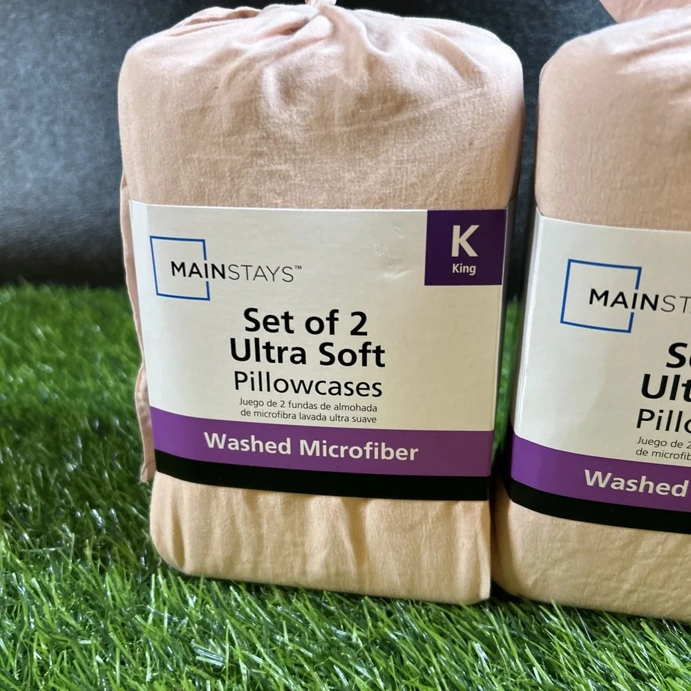 Lot of 2 Mainstays Ultra Soft Pillowcases Set King Size Pink‎ Washed Microfiber